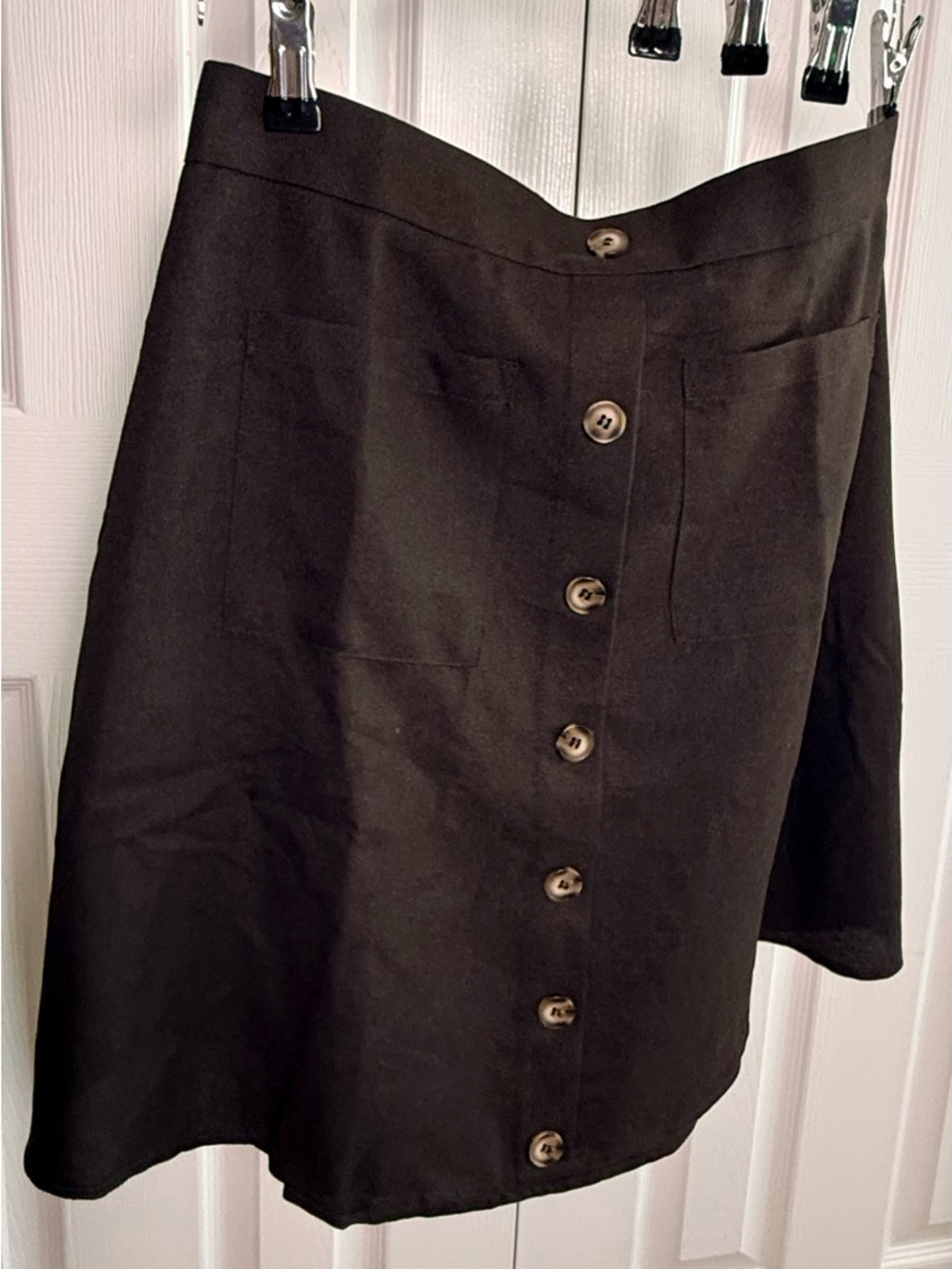 RIHOAS Brown Button-Front A-Line Skirt with Patch Pockets